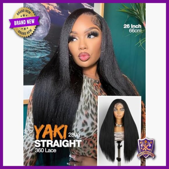 26 Inch Kinky Straight Synthetic Lace Front Wig 180% Density Light Yaki